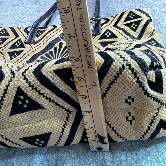 Lucky Brand Cassis Top Zip Tan Black Embroidered Boho Tote - Picture 6 of 7